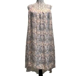 Alice Ranaldi 100% Silk Floral Handkerchief Hem Tunic Dress Sz XL Resort cottage